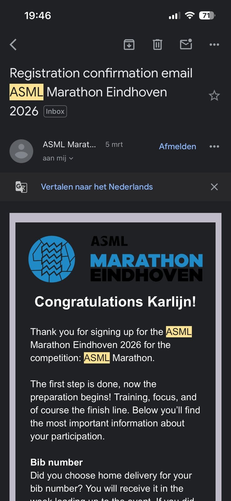 Ticket hele marathon Eindhoven incl. locker, Eén persoon