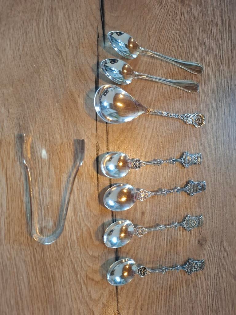 Diverse lepeltjes en suikerknijper, Antiek en Kunst, Ophalen