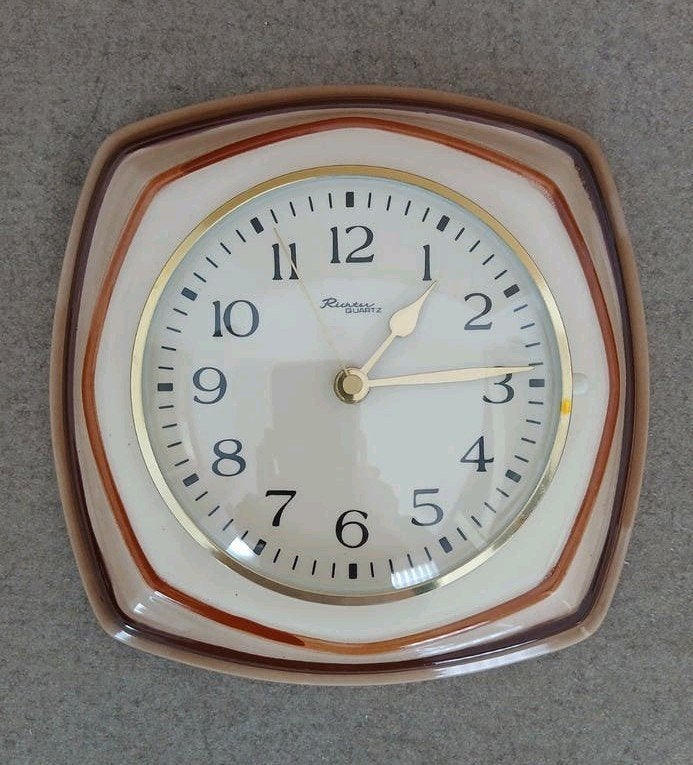 vintage keramiek wandklok, keukenklok - Richter, Germany, Ophalen of Verzenden, Zo goed als nieuw, Wandklok