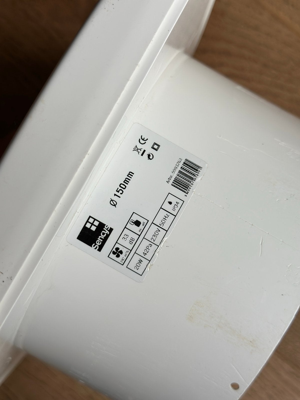 Sencys Afzuiger Ø150mm - 20W, 230V, 50Hz, IPX4, Doe-het-zelf en Verbouw, Ophalen, Gebruikt, Afzuiger