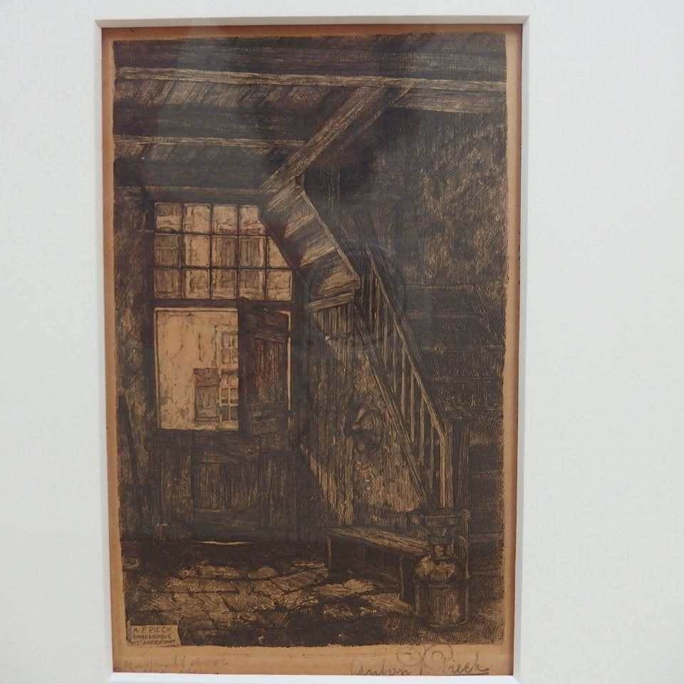 Ets Anton Pieck Binnenhuisje te Amersfoort gesigneerd, Ophalen, Origineel, Dagelijks leven, Ets