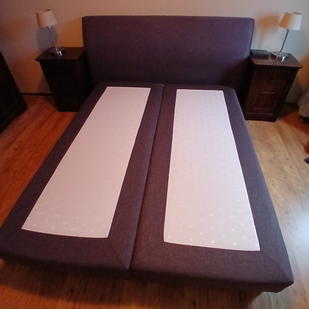 Boxspring met kast nachtkastjes en opbergkastje, Ophalen, Gebruikt, Bruin, Tweepersoons