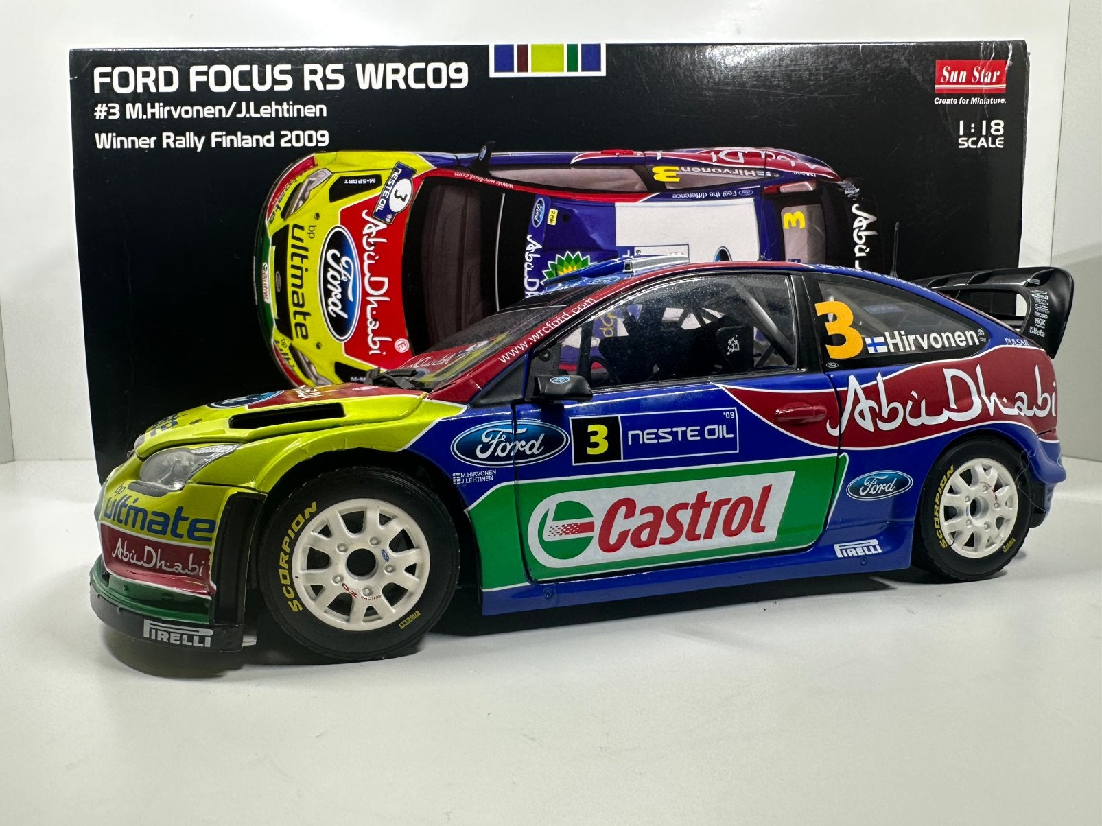 SUNSTAR 1:18 FORD FOCUS RS WRC09 HIRVONEN RALLY FINLAND 2009, Ophalen of Verzenden, Nieuw, Auto, Sun Star