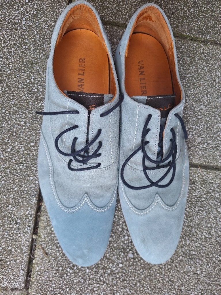 Leren schoenen heren mt 44, Blauw, Van Lier, Ophalen of Verzenden, Gedragen