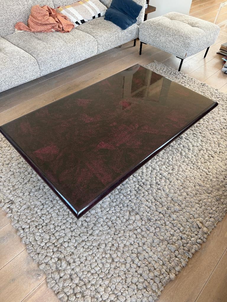 Salontafel 70s-80s structuur zwart burgundy hoogglans, Huis en Inrichting, Tafels | Salontafels, Ophalen, Gebruikt, Overige materialen