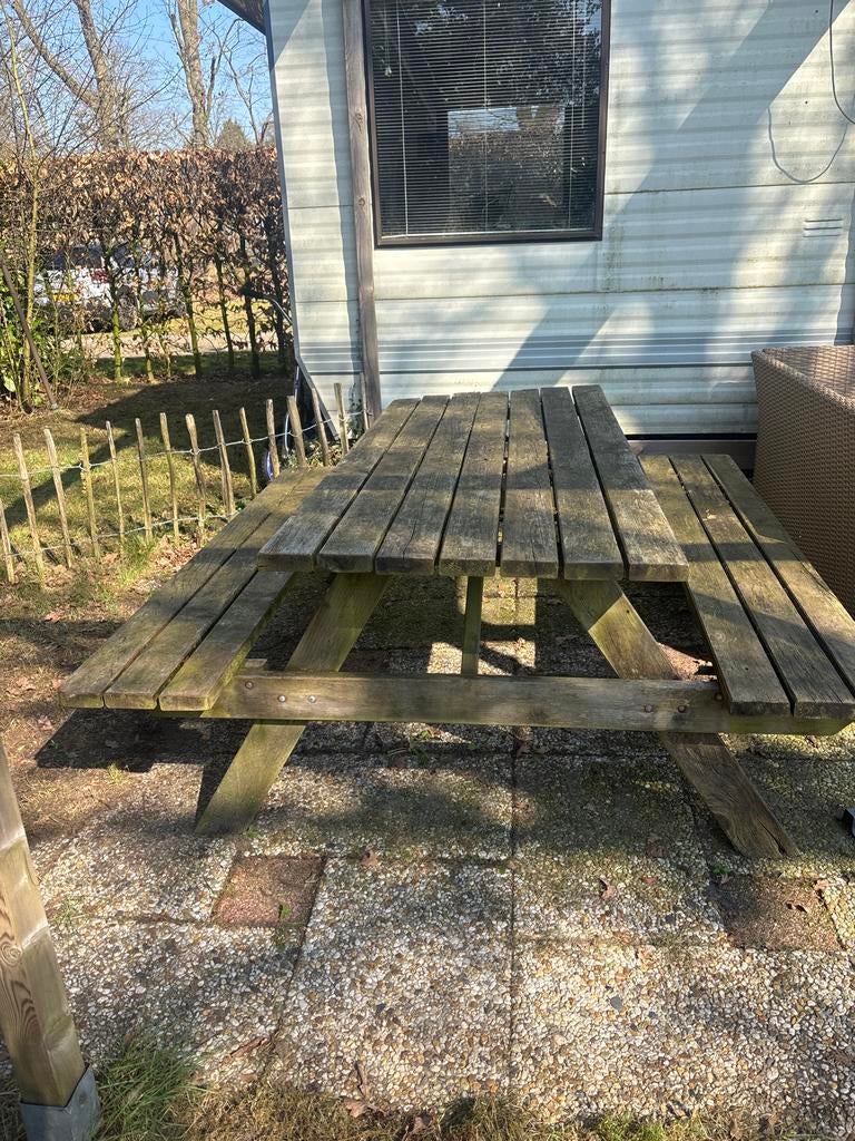 GRATIS Houten picknicktafel ophalen in Voorthuizen, Ophalen, Gebruikt, Rechthoekig, Hout