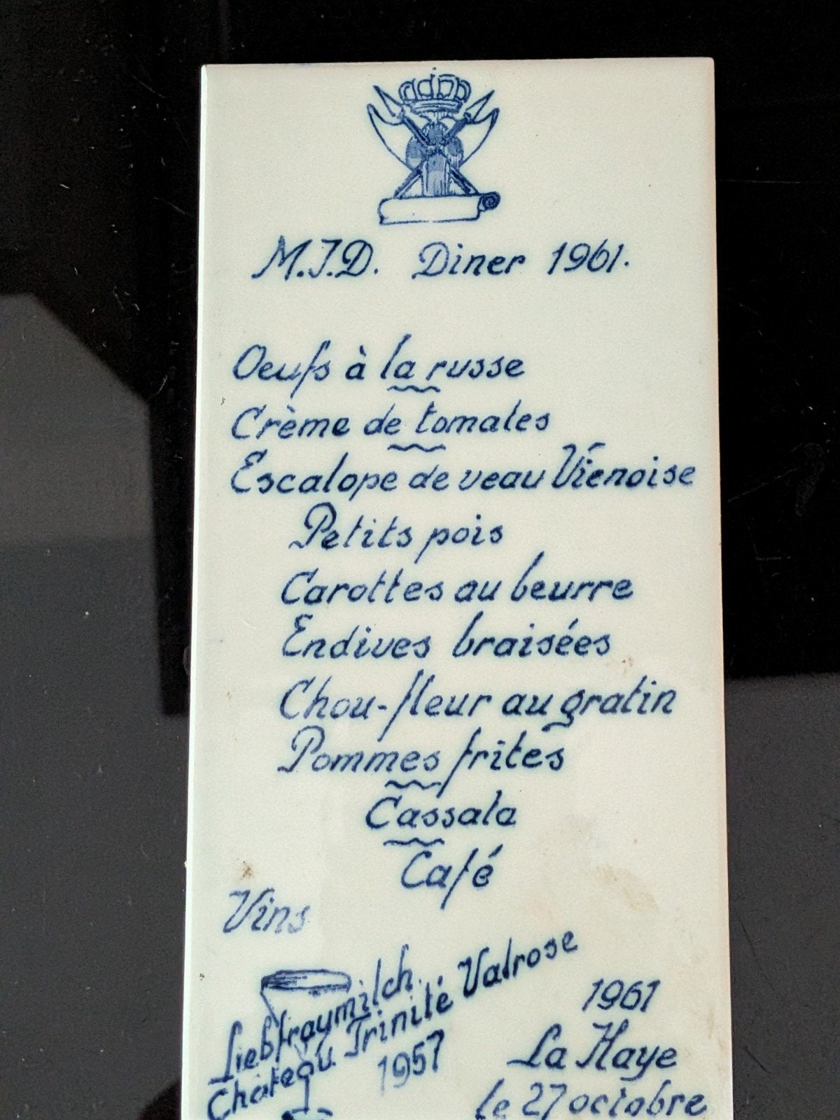 Zeldzaam M.J.D. Diner 1961 Delft Holland tegelmenu, Ophalen of Verzenden