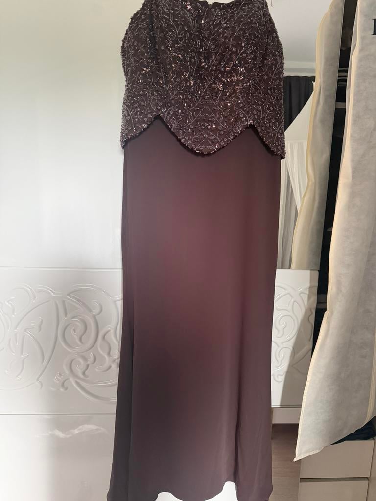 Bruine galajurk, Kleding | Dames, Gelegenheidskleding, Galajurk, Bruin, Maat 46/48 (XL) of groter, Ophalen of Verzenden