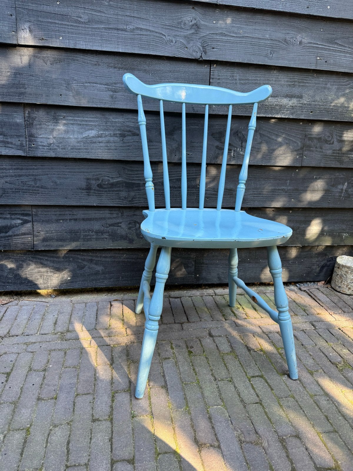 Vintage houten stoel - lichtblauw, Ophalen of Verzenden