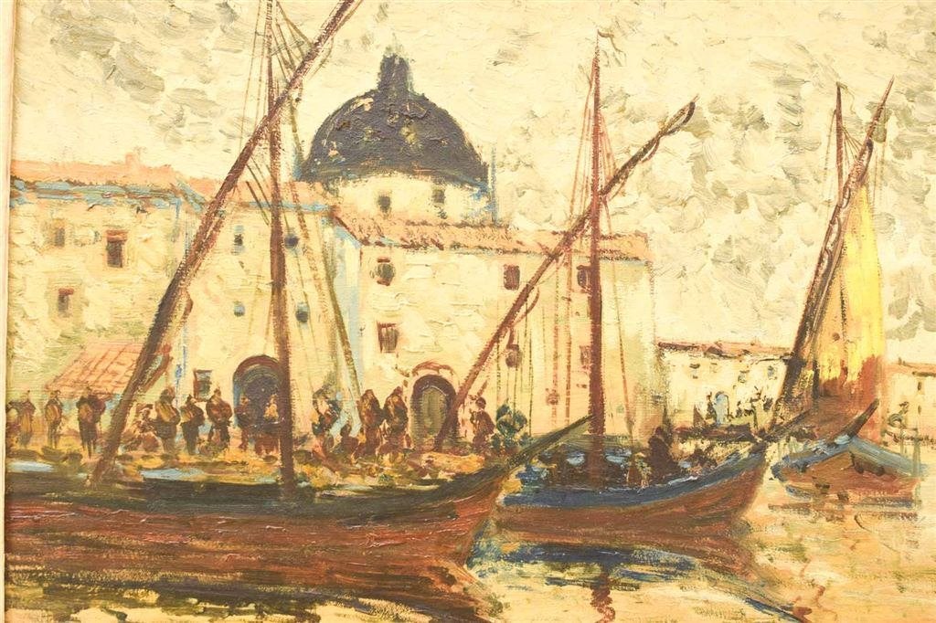 Schilderij van boten 49895, Huis en Inrichting, Ophalen of Verzenden, Gebruikt, Schilderij