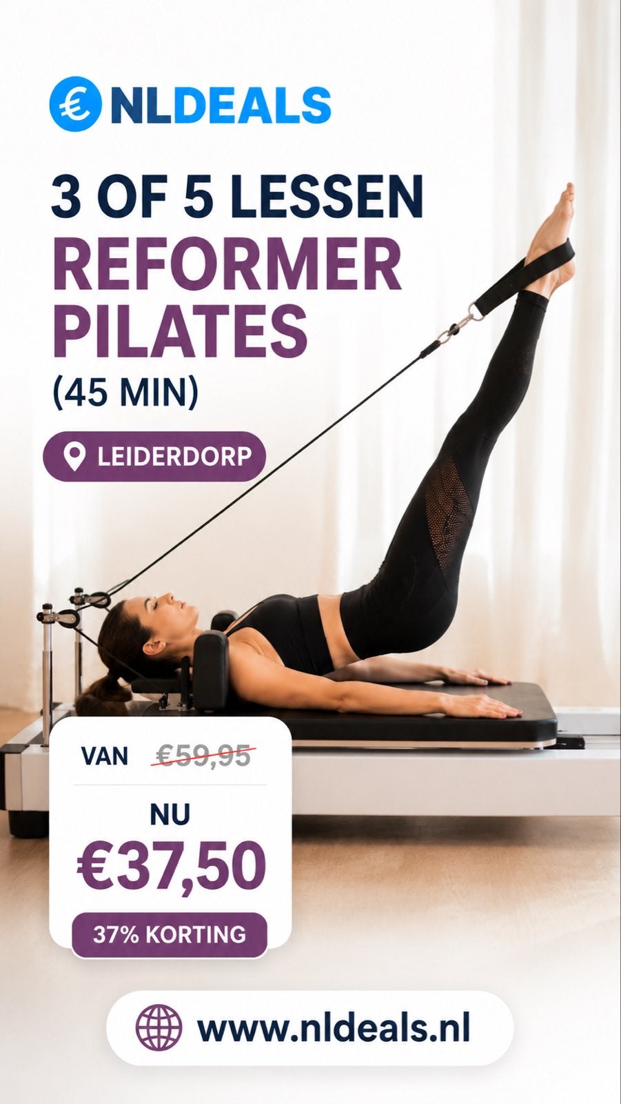 37% korting op 3 of 5 lessen Reformer Pilates, Ophalen, Nieuw, Overig