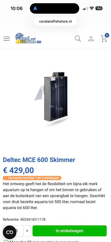 Eiwitafschuimer / skimmer zee aquarium, Ophalen, Zo goed als nieuw