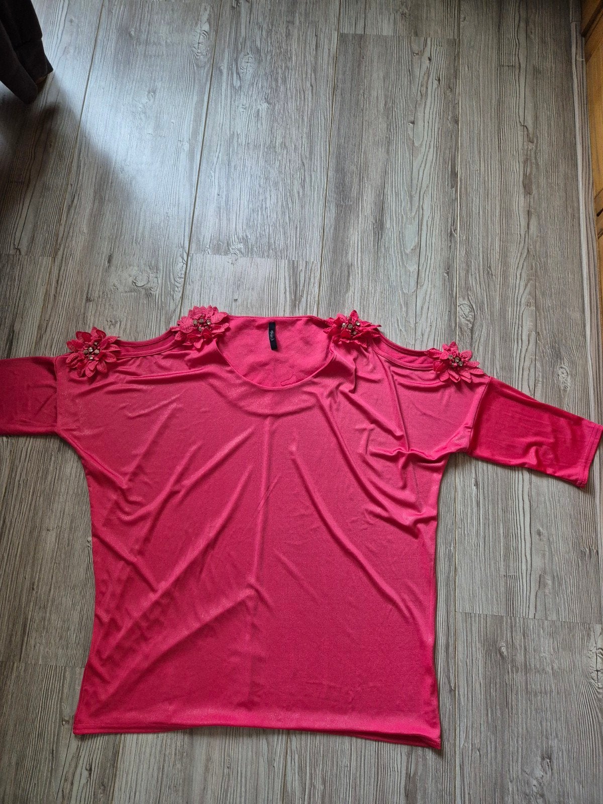 Paprika 😊 glanzend shirt met kwart open mouw en bloemen mt, Ophalen of Verzenden, Zo goed als nieuw, Maat 42/44 (L), Lange mouw