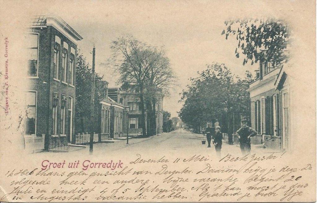 Gorredijk (Frl.) Dorpsgezicht, Volk, gelopen 1901, Verzamelen, Ansichtkaarten | Nederland, Ophalen of Verzenden, Voor 1920, Gelopen