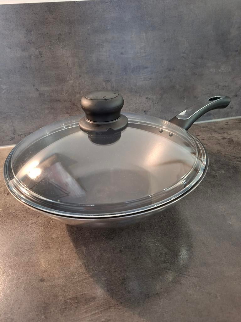Hackman RVS wokpan 28 cm, Huis en Inrichting, Keuken | Potten en Pannen, Gebruikt, Ophalen of Verzenden, Rvs, Keramische plaat