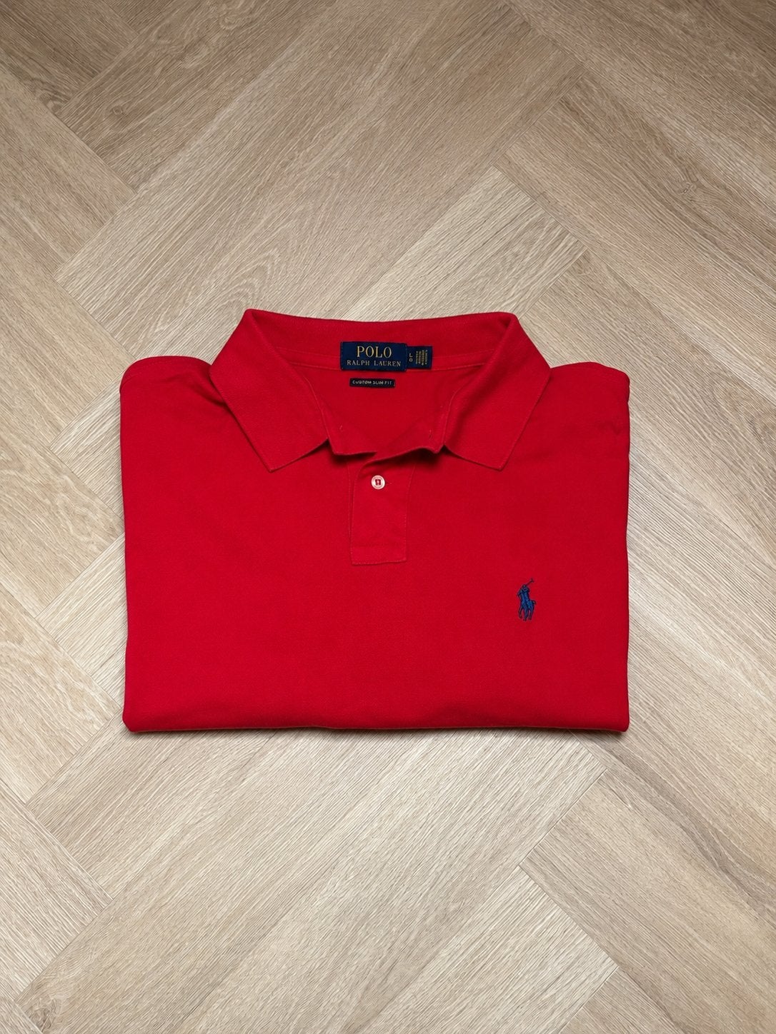 Polo Ralph Lauren Custom Slim Fit Polo - Rood, Kleding | Heren, Ophalen of Verzenden, Zo goed als nieuw, Maat 56/58 (XL), Rood