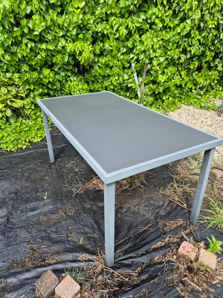 Grote tuintafel glas en aluminium lichtgewicht, Tuin en Terras, Tuintafels, Ophalen, Gebruikt, Rechthoekig, Aluminium
