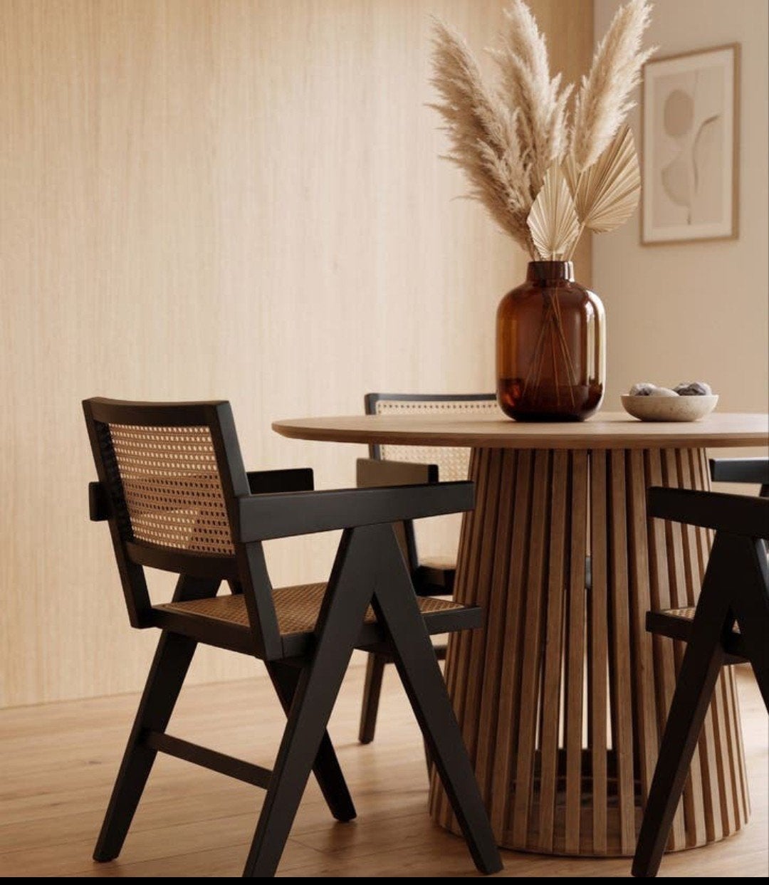 4 mooie japandi eetkamer stoelen rotan Woood de Eekhoorn, Japandi, Gebruikt, Zwart, Vier