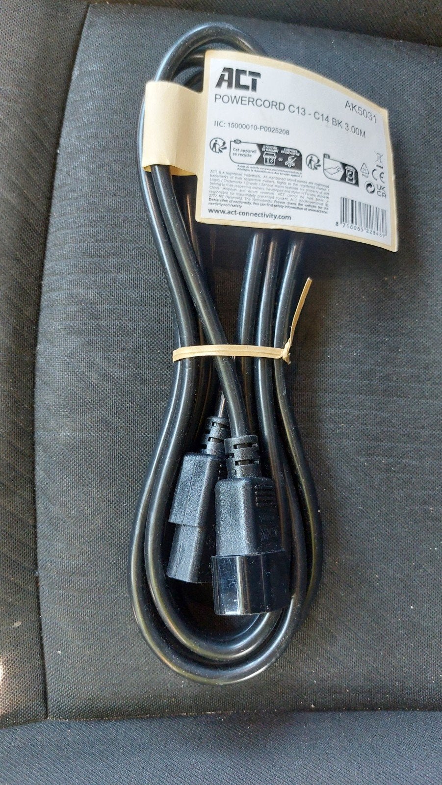 ACT Powercord C13-C14 3.00M Stroomkabel AK5031, Computers en Software, Pc- en Netwerkkabels, Ophalen of Verzenden, Nieuw