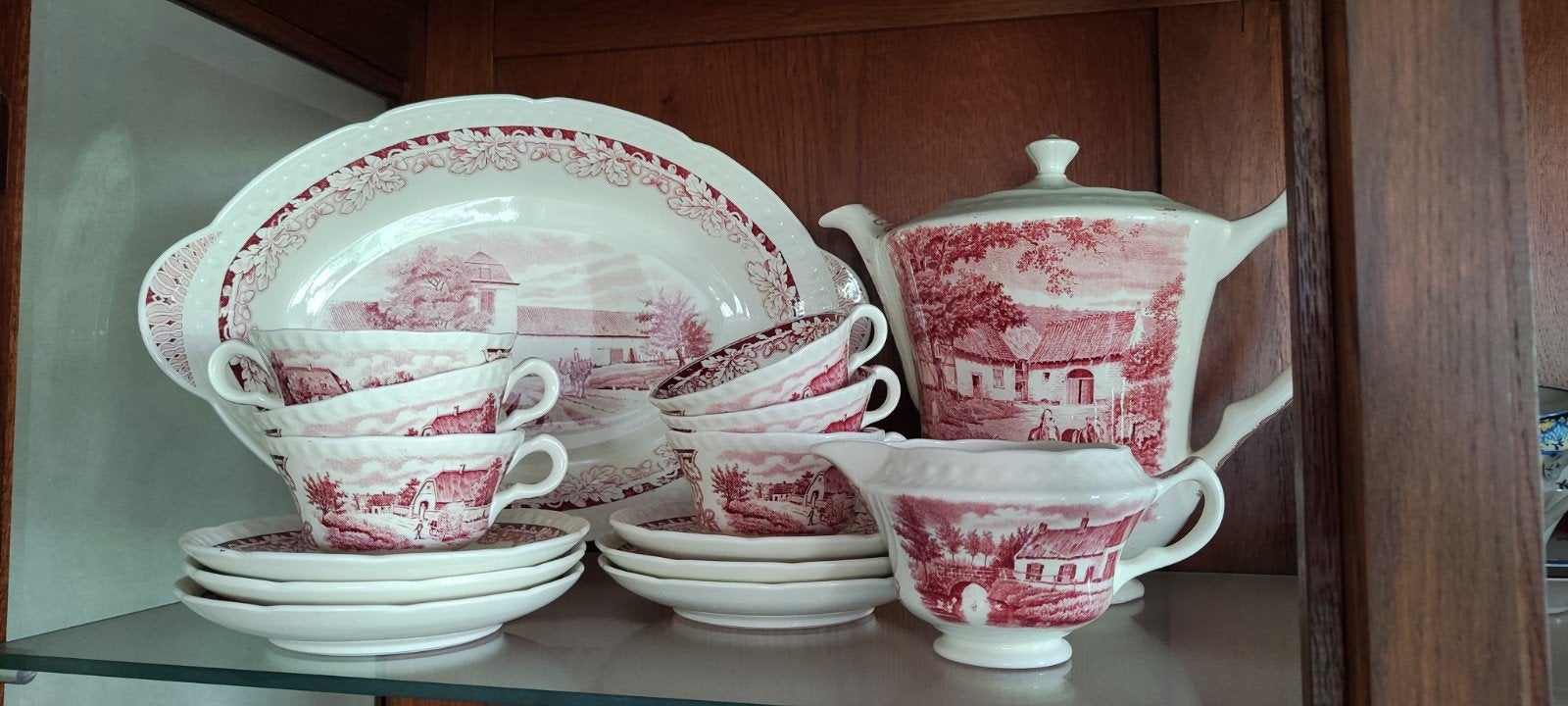 Prachtig theeservies en schalen met landelijk tafereel, Ophalen of Verzenden