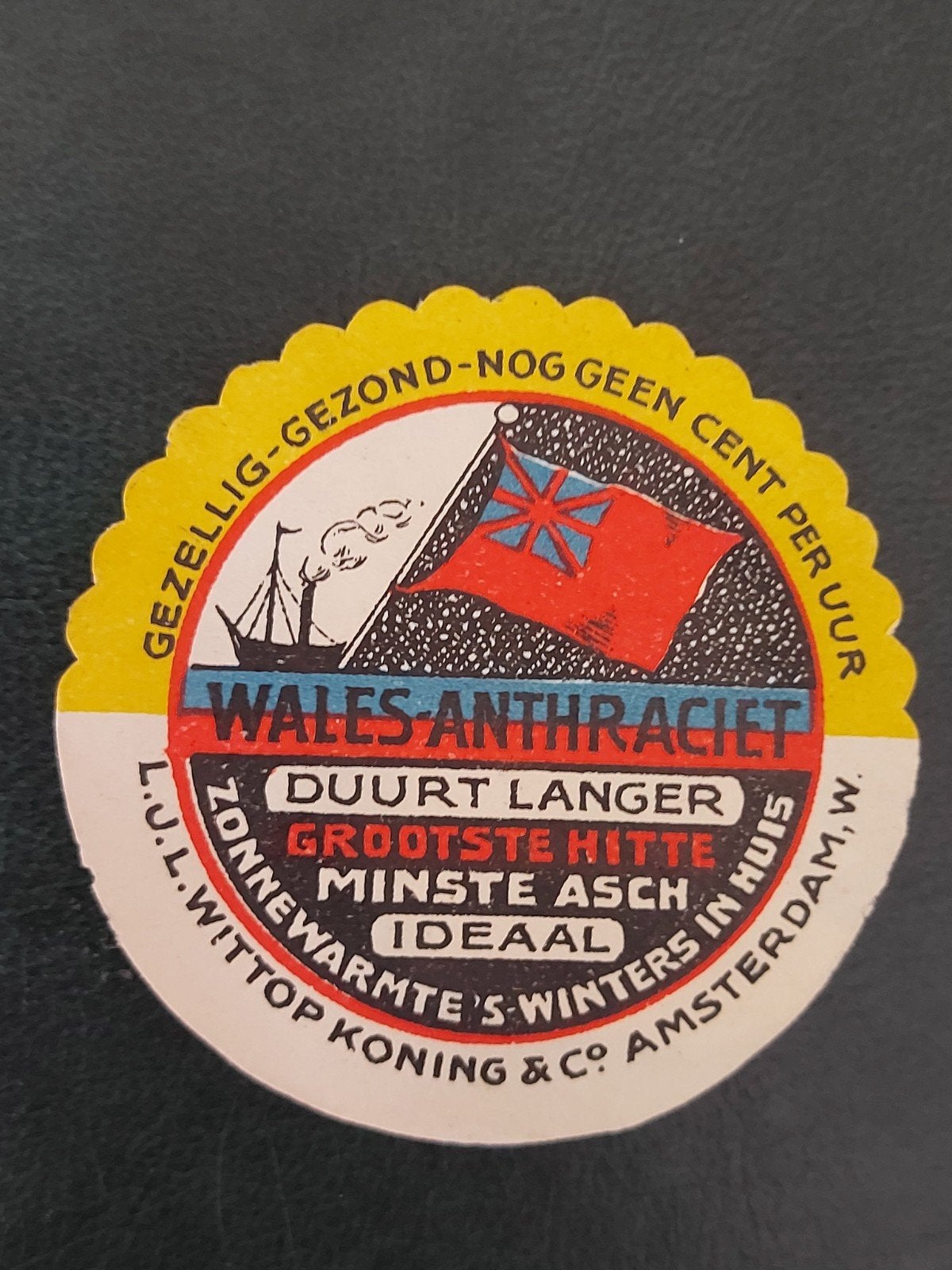Sluitzegel L.J.L. Wittop Koning & Co A'dam  Kolen Antraciet, Verzenden, Gebruikt, Overige typen