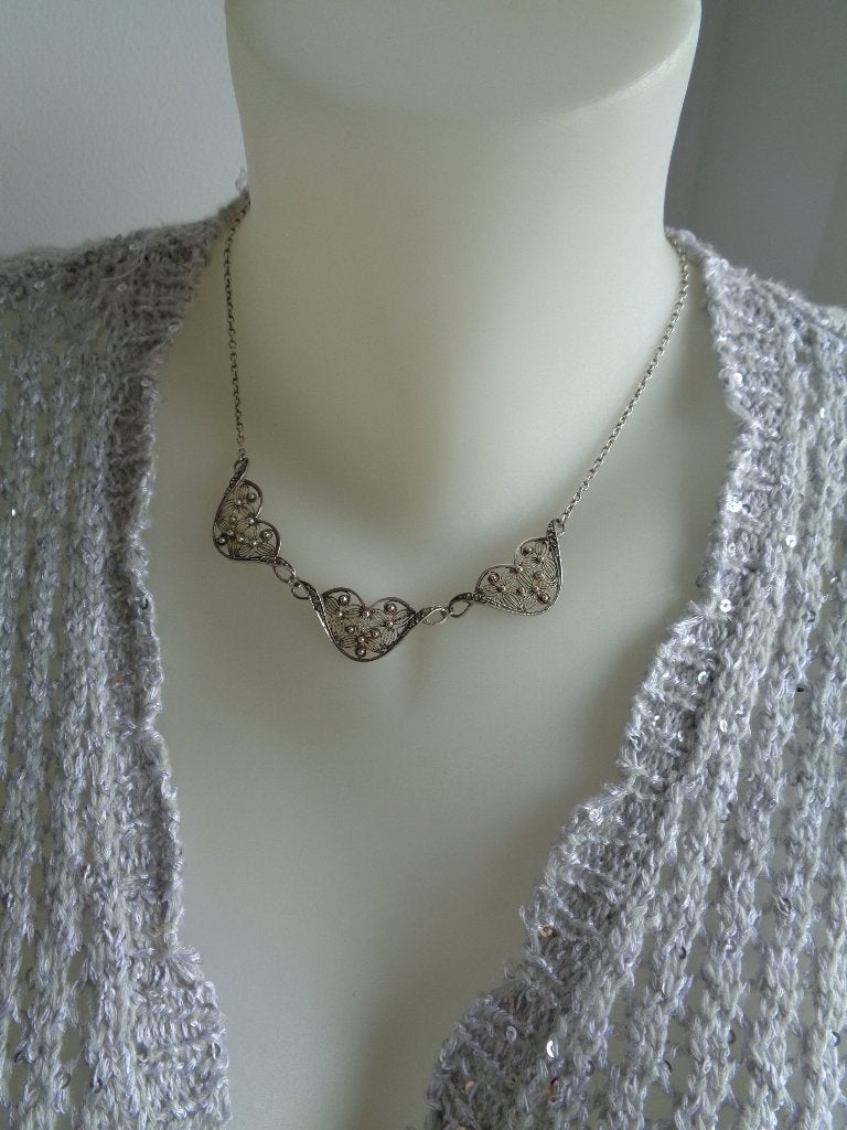 zilveren filigrain ketting met makasiet [518], Verzenden, Zo goed als nieuw, Met kristal, Zilver
