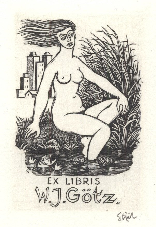 0703 Ex Libris Nederland : Lou Strik, 1959, Antiek en Kunst, Kunst | Etsen en Gravures, Verzenden, Ex libris