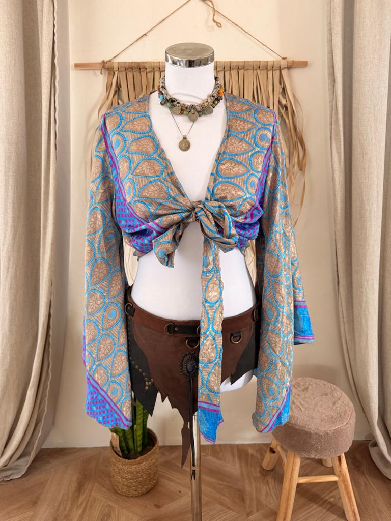 Boho Hippie Kimono Top met Lange Mouwen, Ophalen of Verzenden, Zo goed als nieuw, Blauw