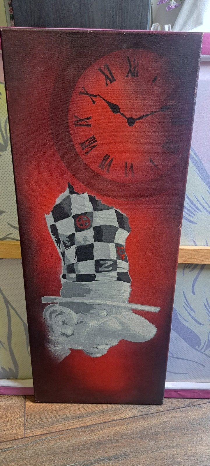Graffiti kunst: Alice in Wonderland - De Gekke Hoedenmaker, Ophalen, Film, Overige technieken, Op houten frame
