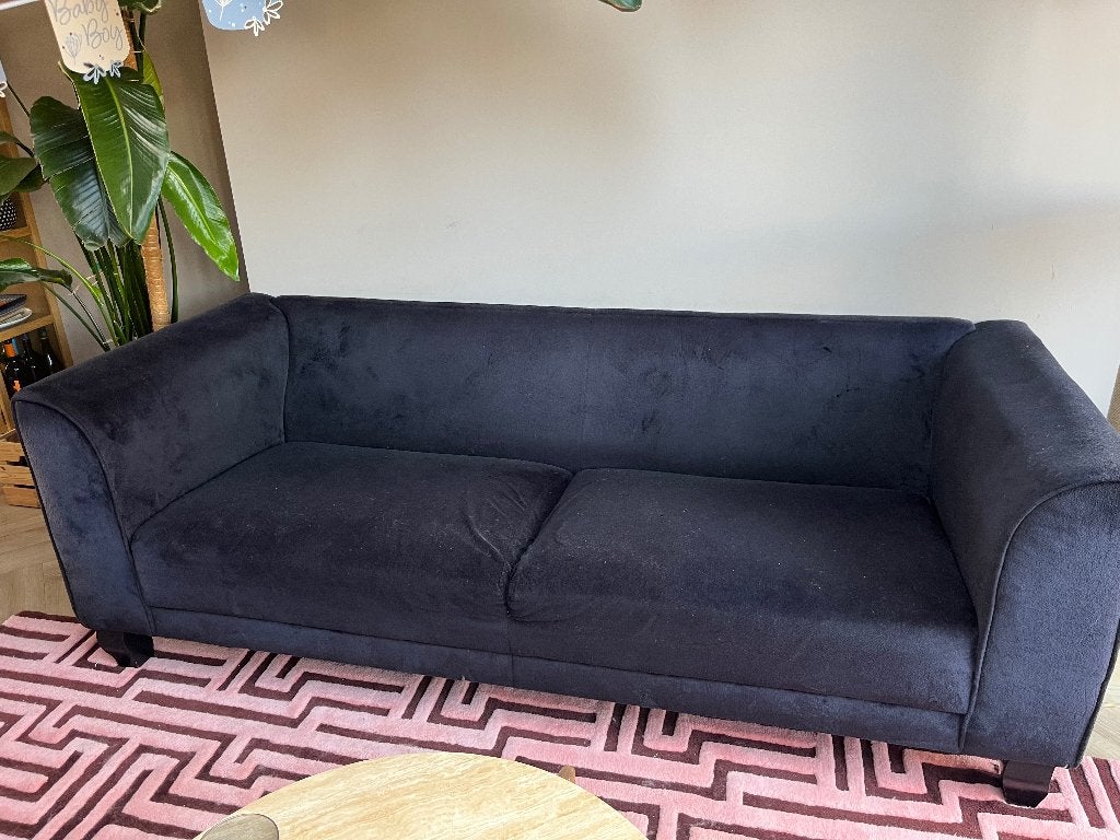 Gratis af te halen – donkerblauwe bank 220  90 cm, Huis en Inrichting, Hout, Gebruikt, Driepersoons, 75 tot 100 cm