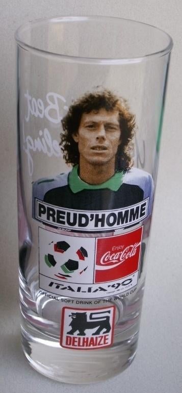 Delhaize Coca Cola glas Italia 90 Preud’homme beat the feeli, Verzamelen, Glas en Borrelglaasjes, Nieuw, Overige typen, Ophalen of Verzenden
