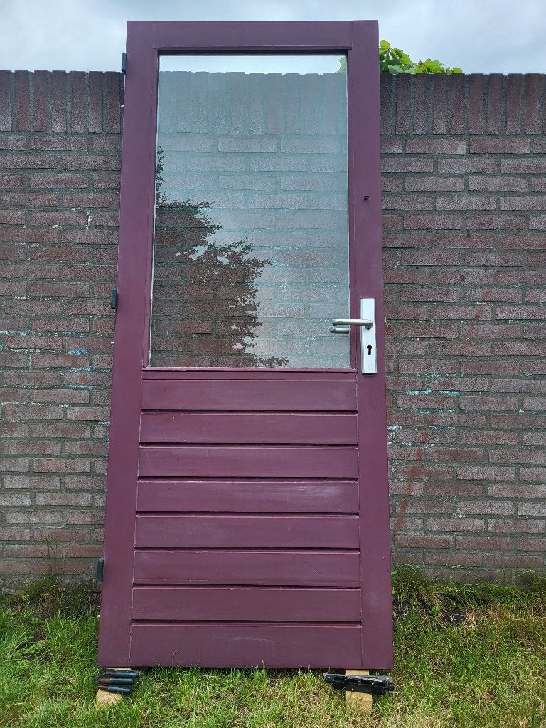 Houten buitendeur - 211,5 x 88 x 4 cm - Hardhout, Doe-het-zelf en Verbouw, Deuren en Horren, Ophalen, Gebruikt, 80 tot 100 cm