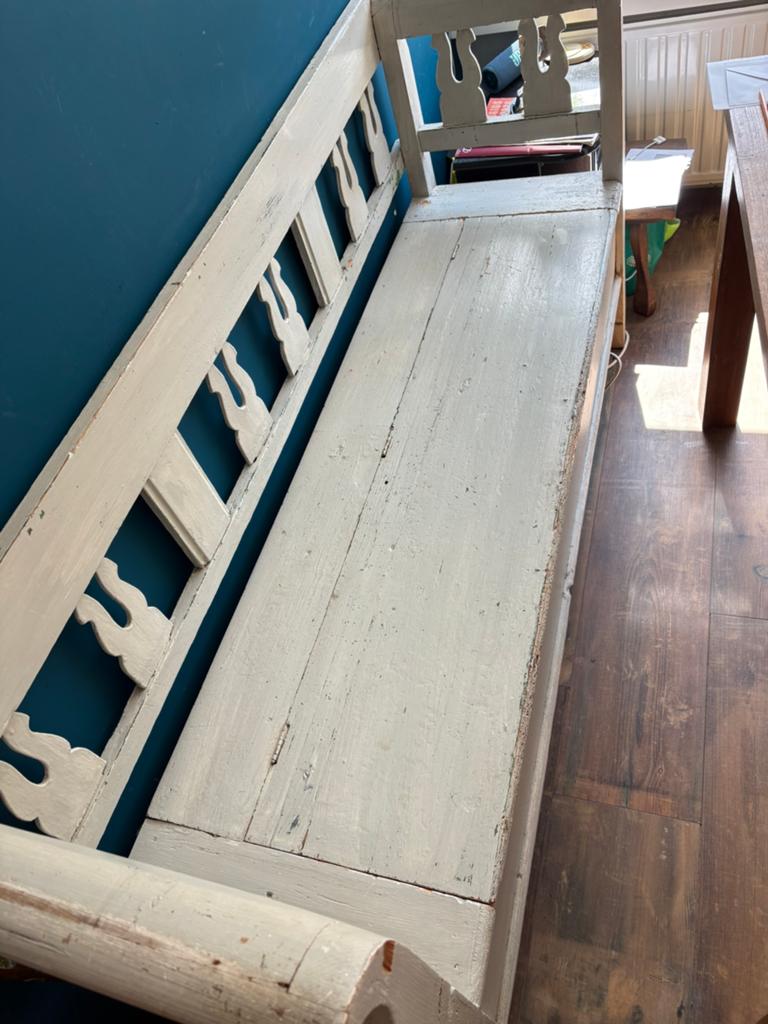 Brocante houten bank met klep., Ophalen