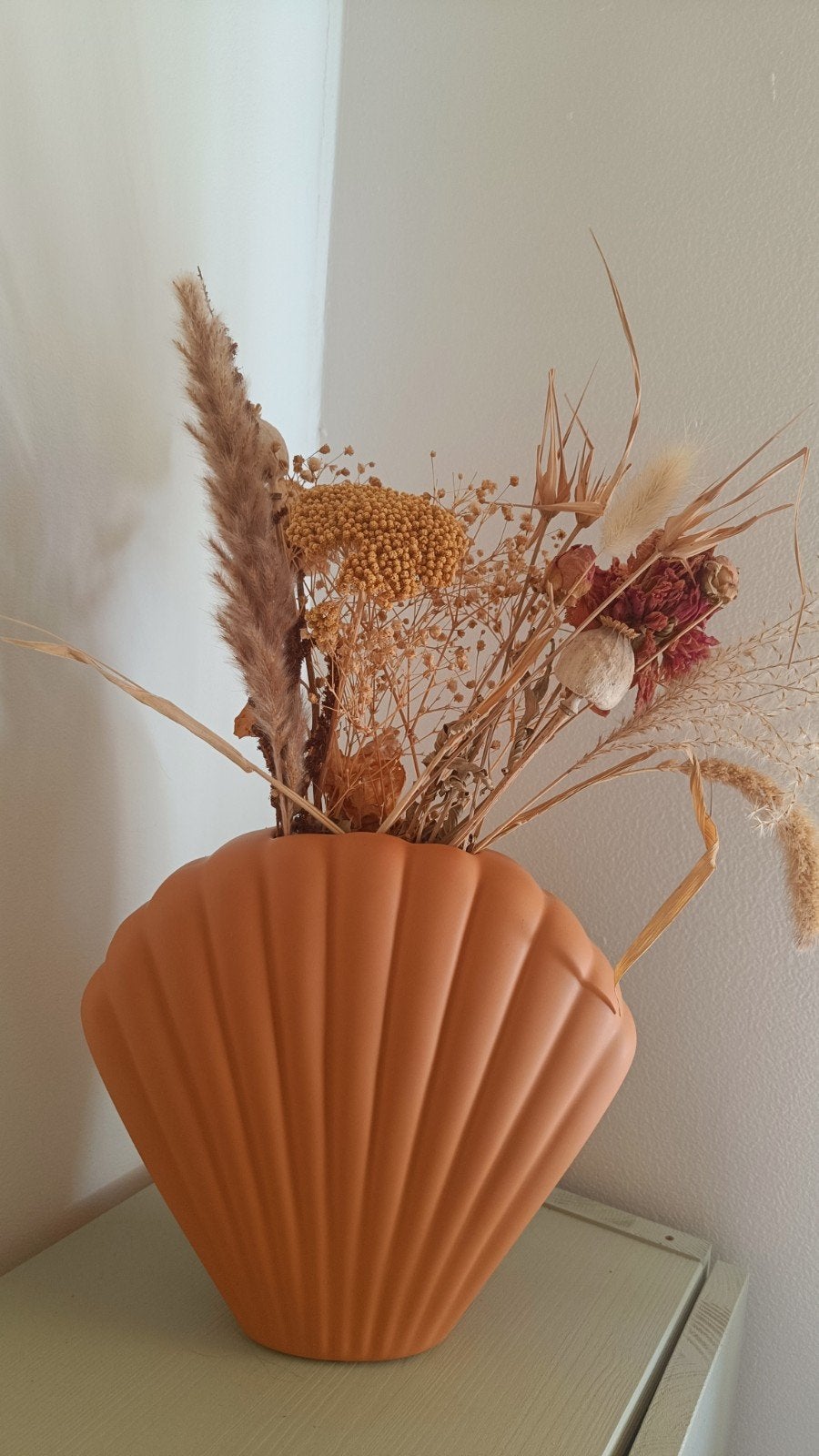 HK living Vaas Schelp - Terracotta Kleur, Ophalen, 23 cm, Met patroon/structuur, Oranje