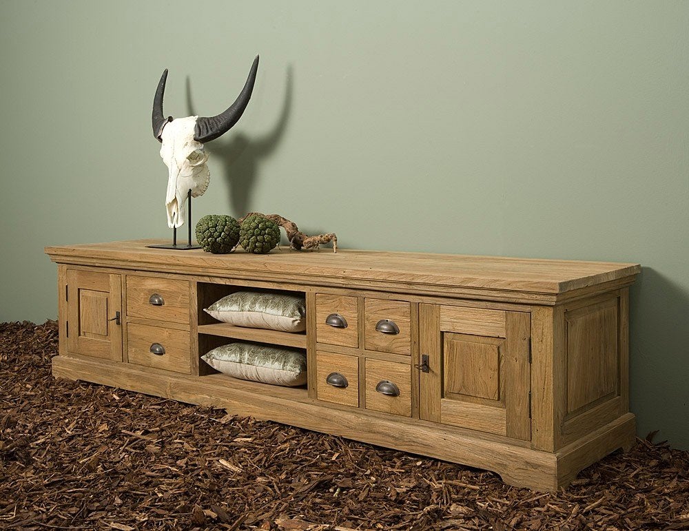 *ACTIE* Tv Meubel Kast Teak Hout Bologna Gratis Bezorg, Landelijke tv meubel kast teak hout gratis bezorging, Teakhout, Nieuw