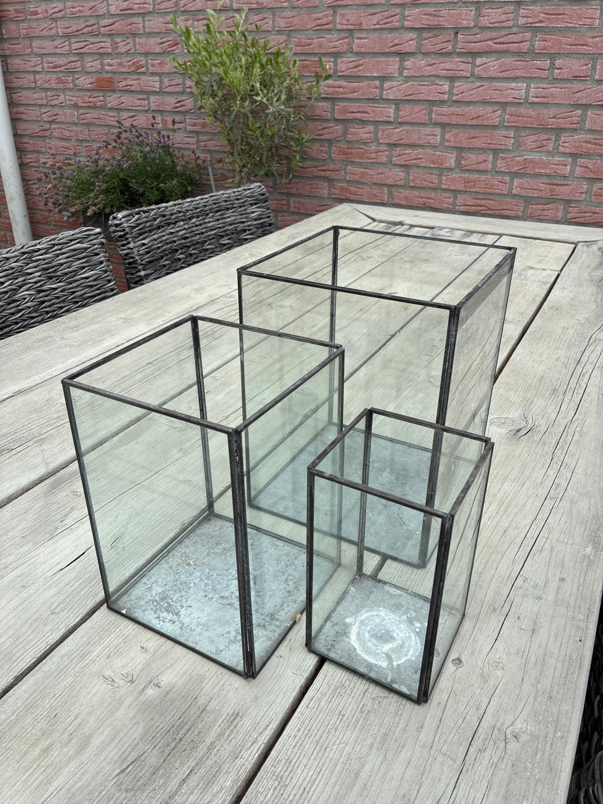 Set van 3 glazen windlichten/lantaarns House Doctor, Ophalen, Windlicht, Gebruikt, Glas