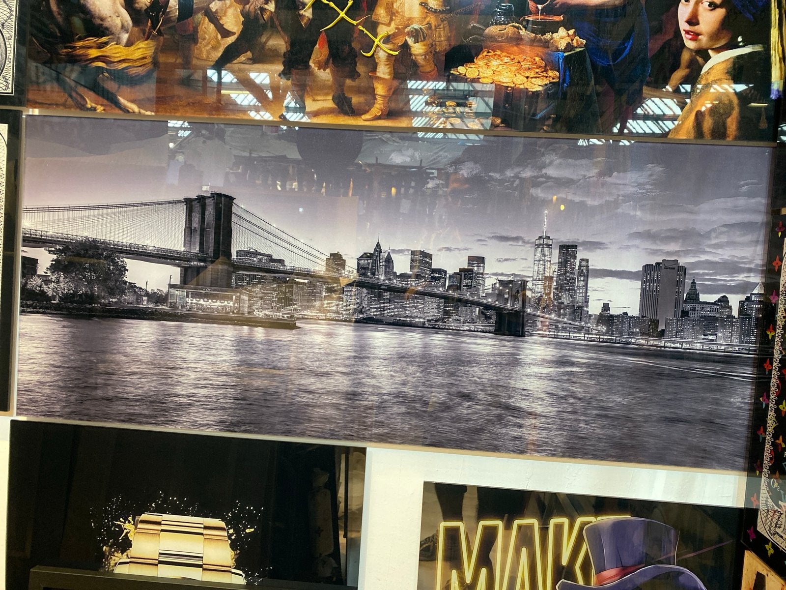 Plexiglas schilderij New York Manhattan Bridge 120x50cm, Oorspronkelijke maker, 4104aw, Nieuw, Blackarts
