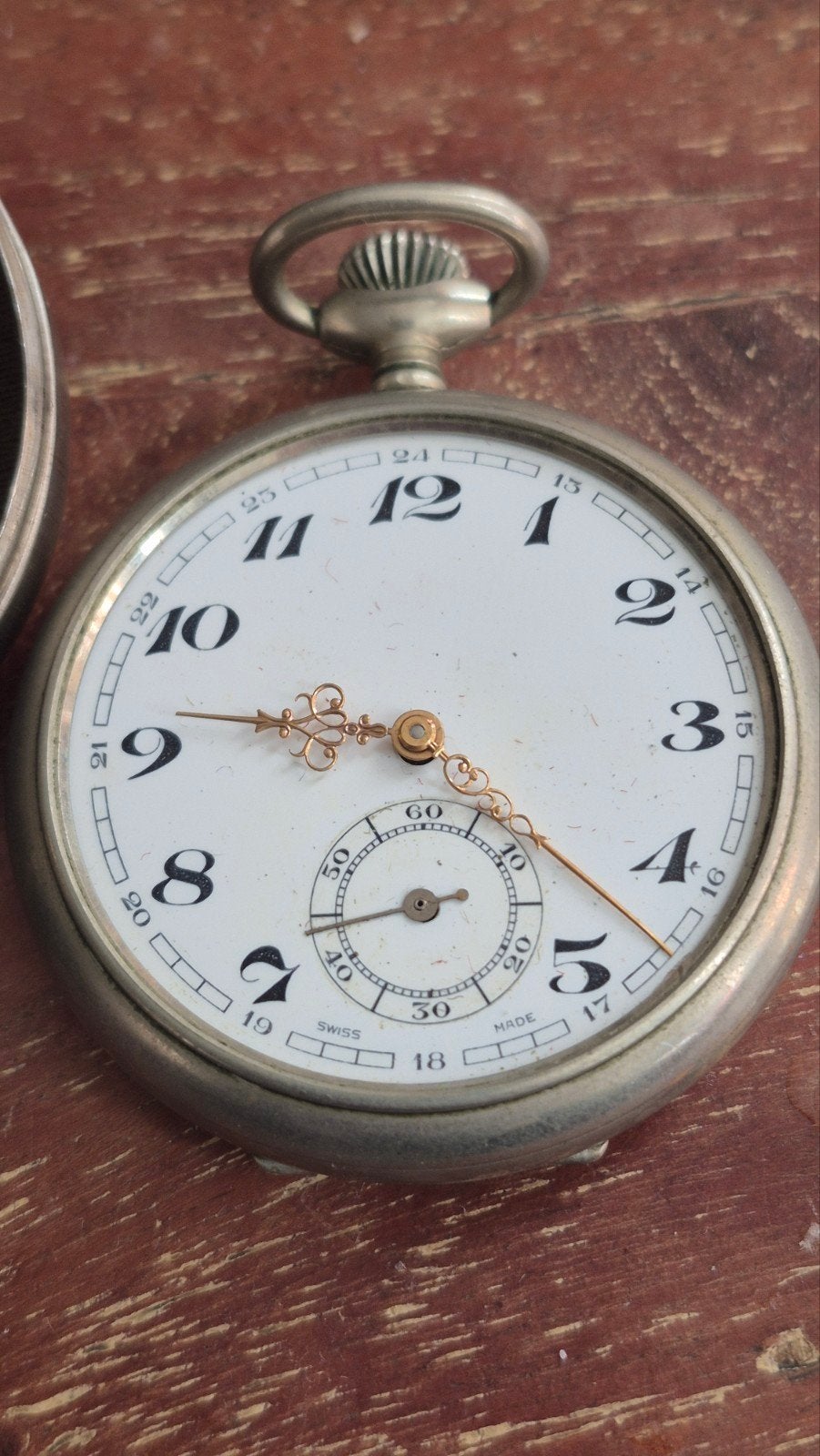 Antiek zakhorloge met ketting en etui - werking onbekend, Ophalen of Verzenden