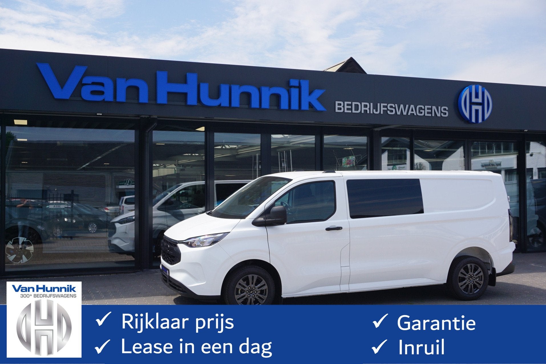 Ford Transit Custom 320L 2.5 PHEV Hybride 233PK Dubbel Cabin, Auto's, Gebruikt, 4 cilinders, Wit, 14 km/l