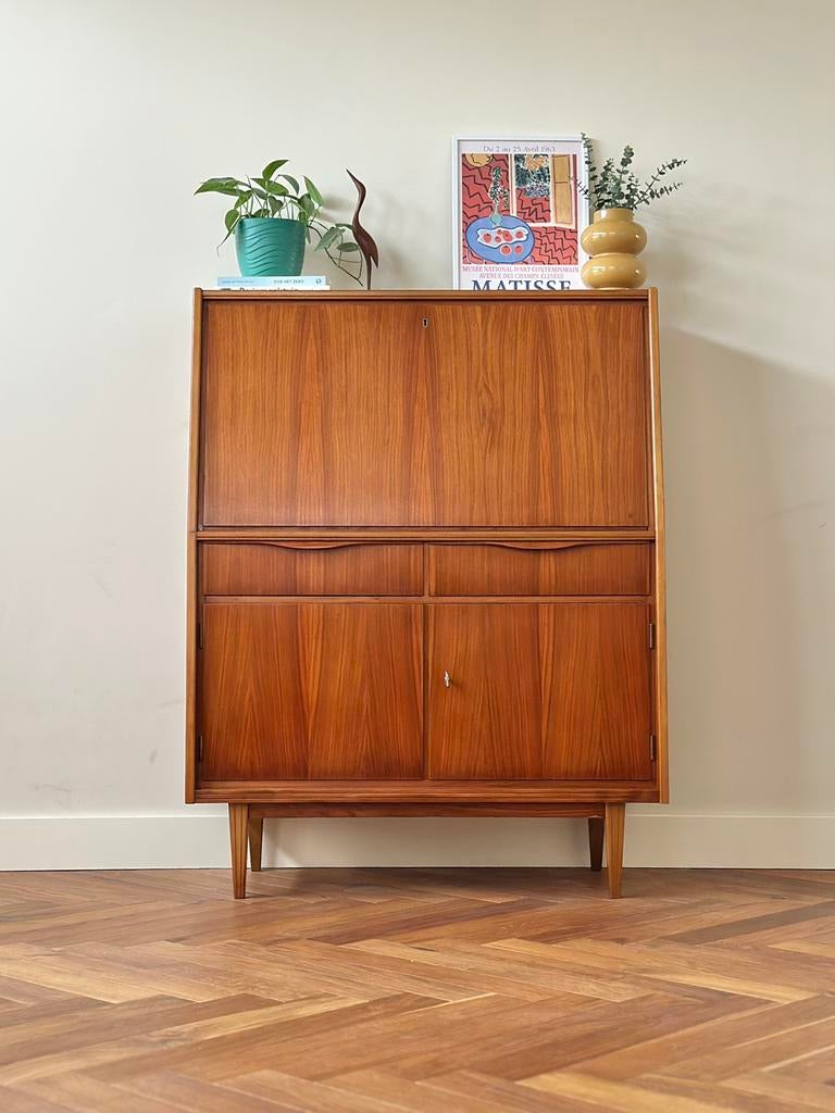 Vintage wandmeubel Deens teak jout jaren 50/60/70, Ophalen, Gebruikt, 100 tot 150 cm, Teakhout