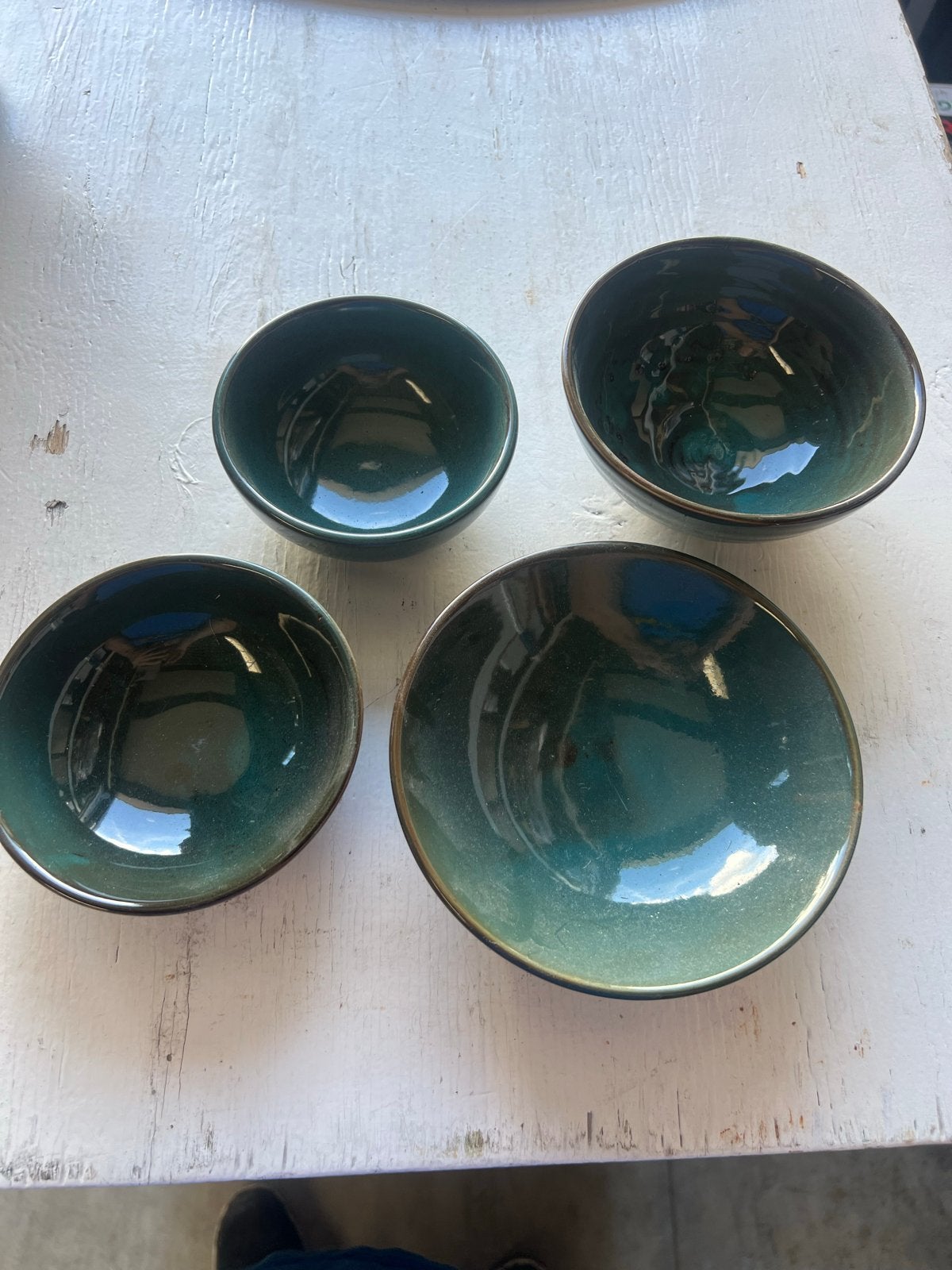 Set van 4 Bazar Bizar Antwerpen schalen - Groen geglazuurd, Ophalen, Porselein of Keramiek, Schaal, Rond