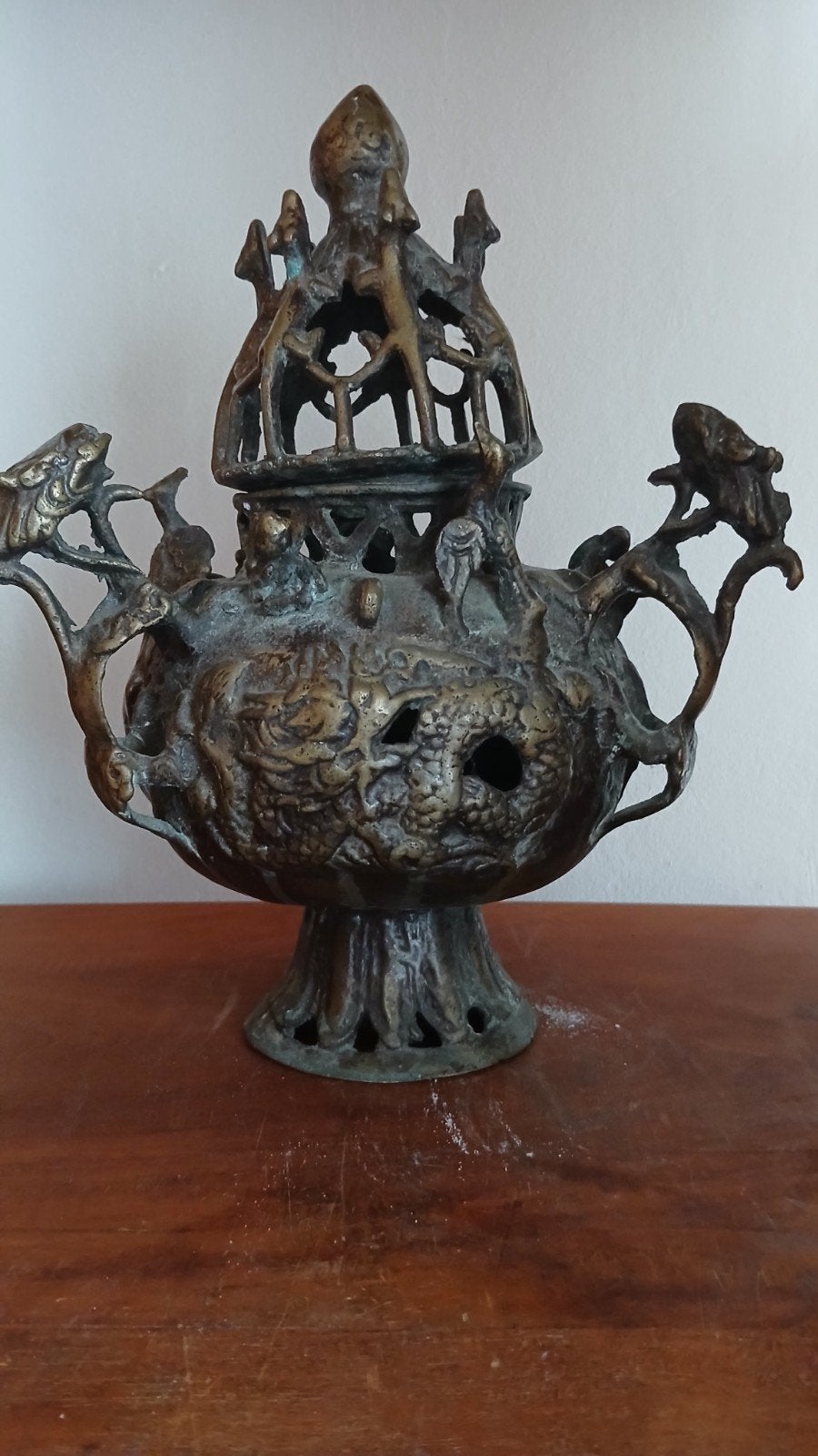 Tibet/Nepal antieke bronzen draken wierookbrander  19e eeuw, Antiek en Kunst, Antiek | Koper en Brons, Ophalen of Verzenden