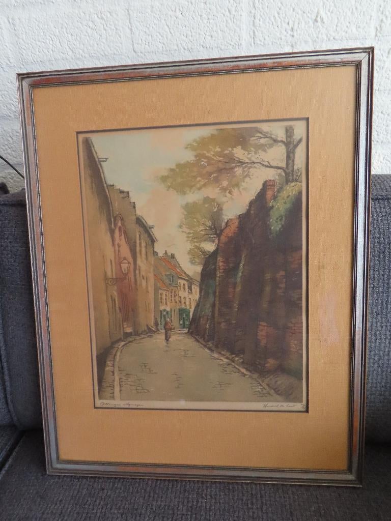 Gekleurde ets. Ottengas Nijmegen., Antiek en Kunst, Kunst | Etsen en Gravures, Ophalen