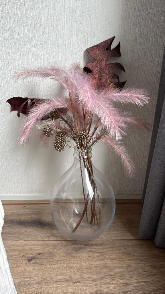 Vaas met kunstbloemen, Huis en Inrichting, Woonaccessoires | Vazen, Ophalen, Overige kleuren, Glas, Minder dan 50 cm