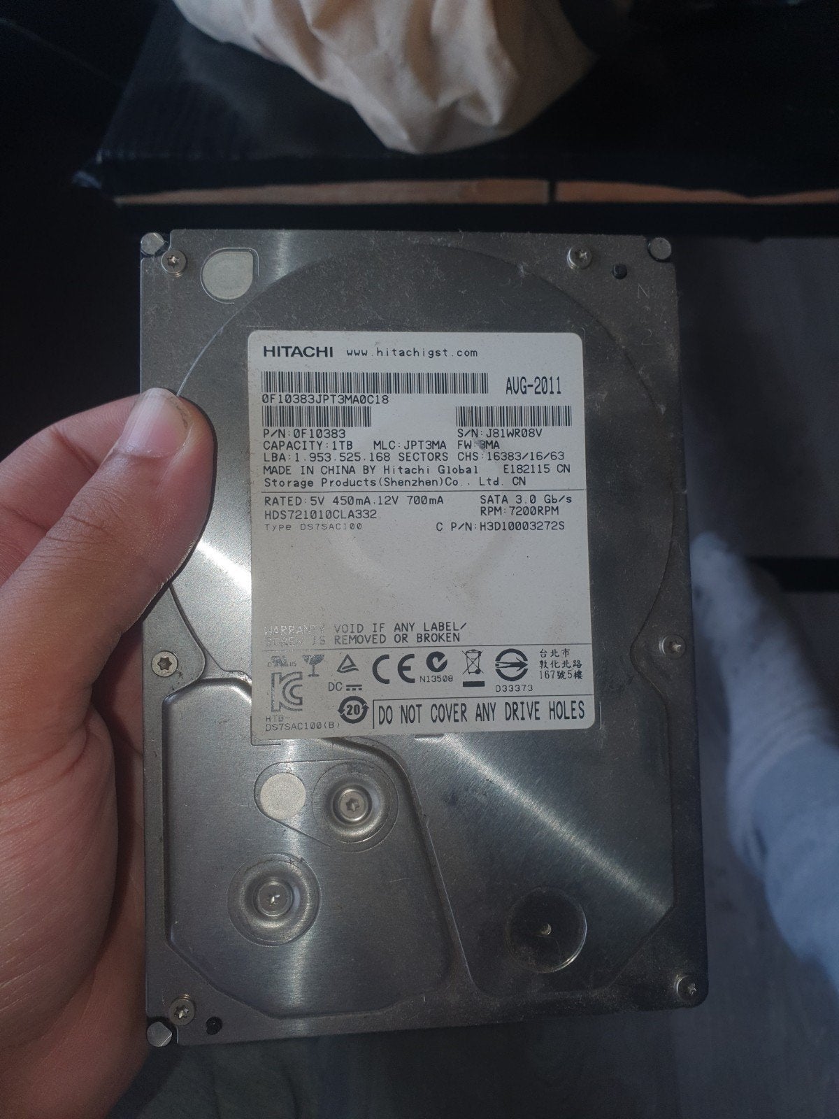 Hitachi 1TB SATA HDD - 7200RPM Harde Schijf, Intern, Gebruikt, Ophalen of Verzenden, 1TB
