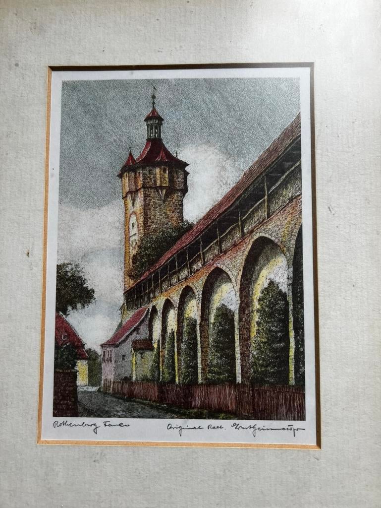 Set van 2 ingelijste prenten – Rothenburg – stadsgezichten, Antiek en Kunst, Kunst | Etsen en Gravures, Ophalen