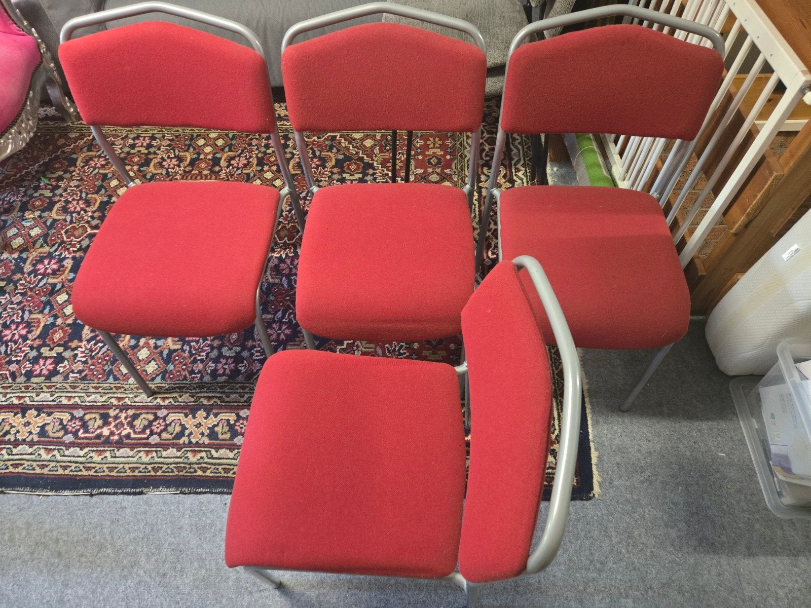 Ikea Retro Stoelen Rood met Staal - Set van 6, Ophalen, Gebruikt, Rood, Retro, Modern, Industrieel