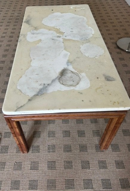 tafel met marmeren blad (moet opnieuw gelakt worden), Ophalen, Gebruikt, 100 tot 150 cm, 50 tot 100 cm