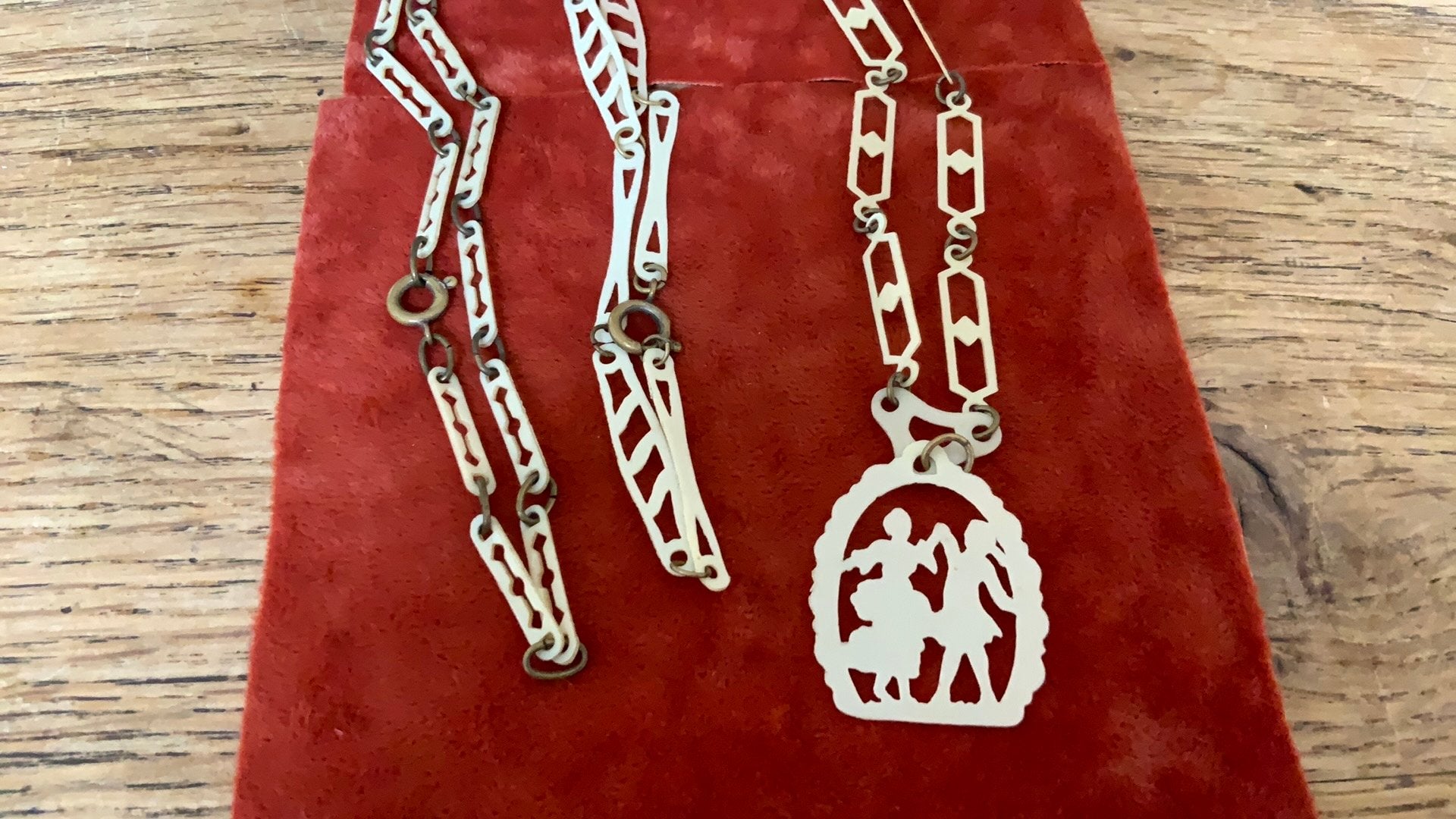 Antieke Art Deco Celluloid Ketting Halsketting Collier 3X, Ophalen of Verzenden, Overige materialen, Ketting