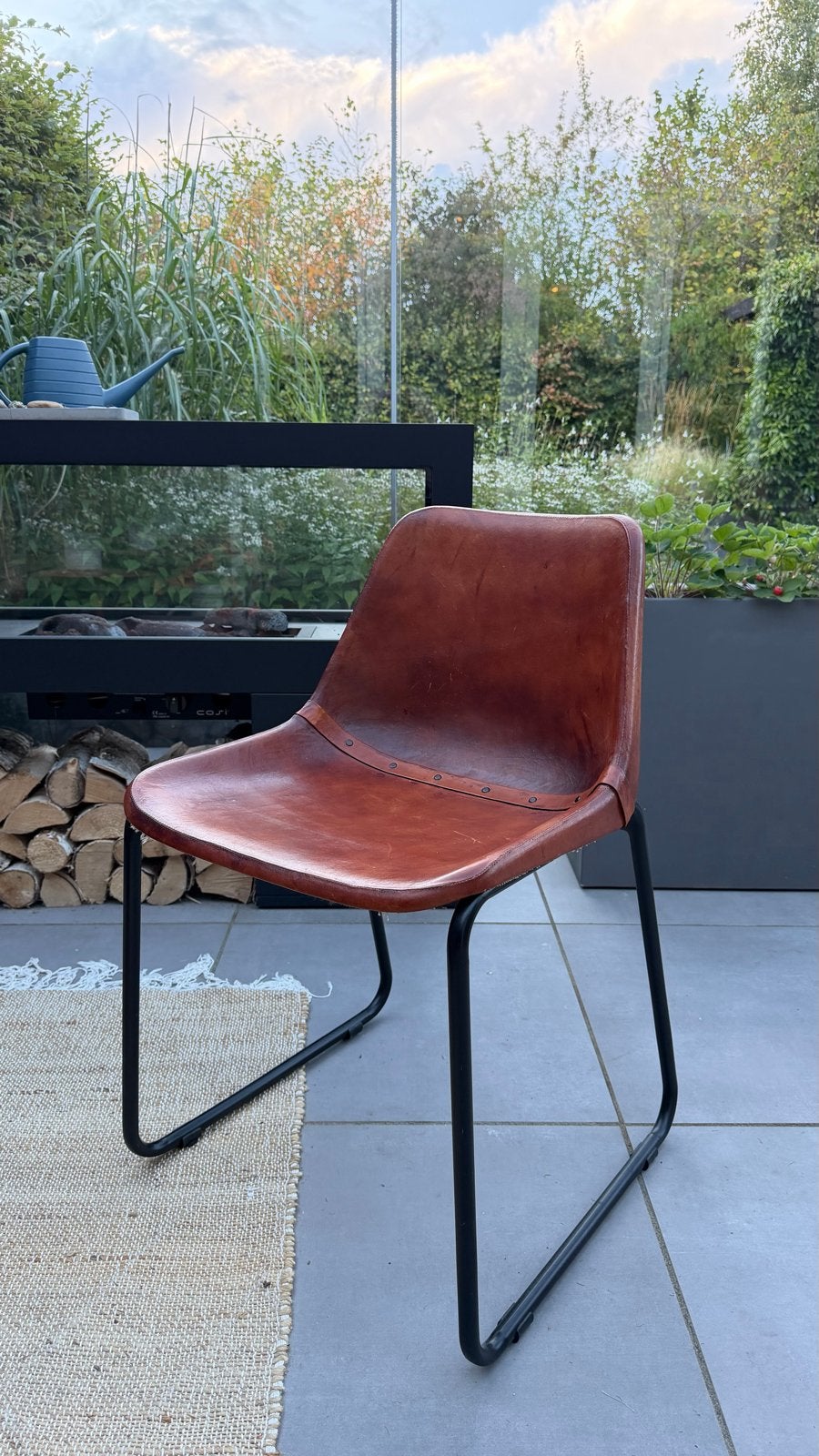 Leren kuipstoel, Huis en Inrichting, Stoelen, Ophalen, Gebruikt, Bruin, Leer